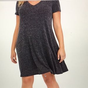 Grey V-Neck Trapeze Sweater Dress
